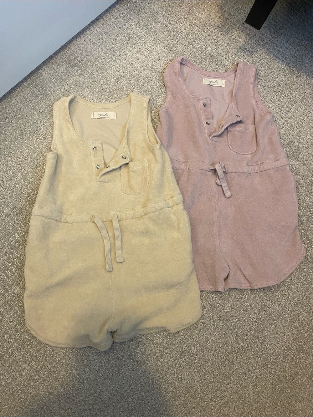 PEHR Classic Terry Drawstring Romper - Sand & Mauve (2)
